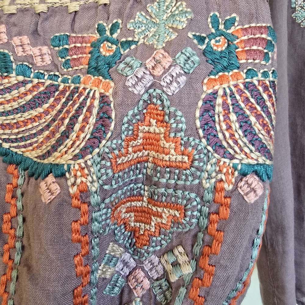 🐦EUC Johnny Was Purple Bird Embroidered Blouse SMALL - Picture 5 of 12